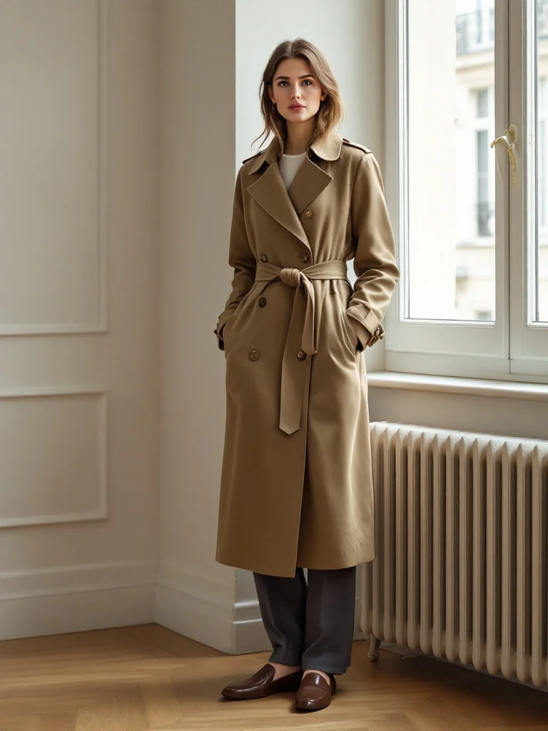 AI-generated concept image: Belted Trench Coat by Maison Ardoise, khaki