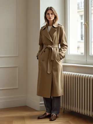AI-generated concept image: Belted Trench Coat by Maison Ardoise, khaki