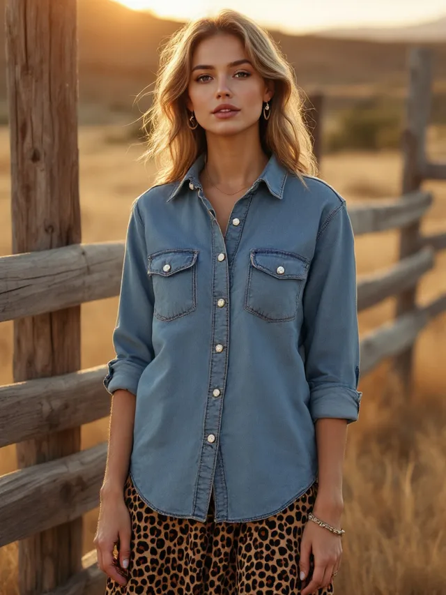 AI-generated concept image: Western Yoke Denim Shirt by Saddle & Sage, mid blue