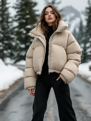 AI-generated concept image: Cropped Puffer Jacket by Altitude Nine, oat
